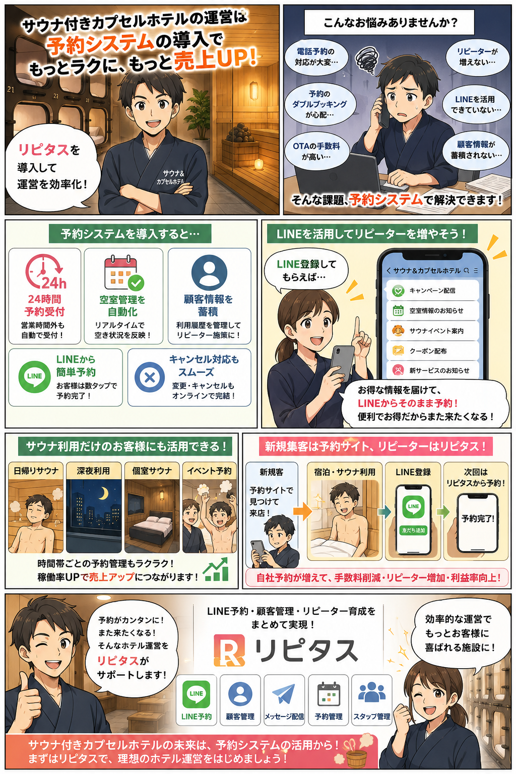 サウナ施設にLINE予約を導入して変わる様子の漫画