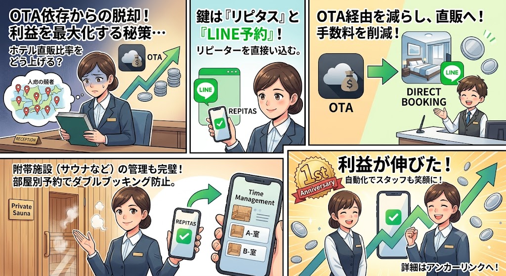 ホテルにLINE予約を導入して変わる様子の漫画